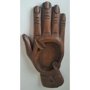 Vintage Hand Carved Wood Hand Ashtray Nice Details
